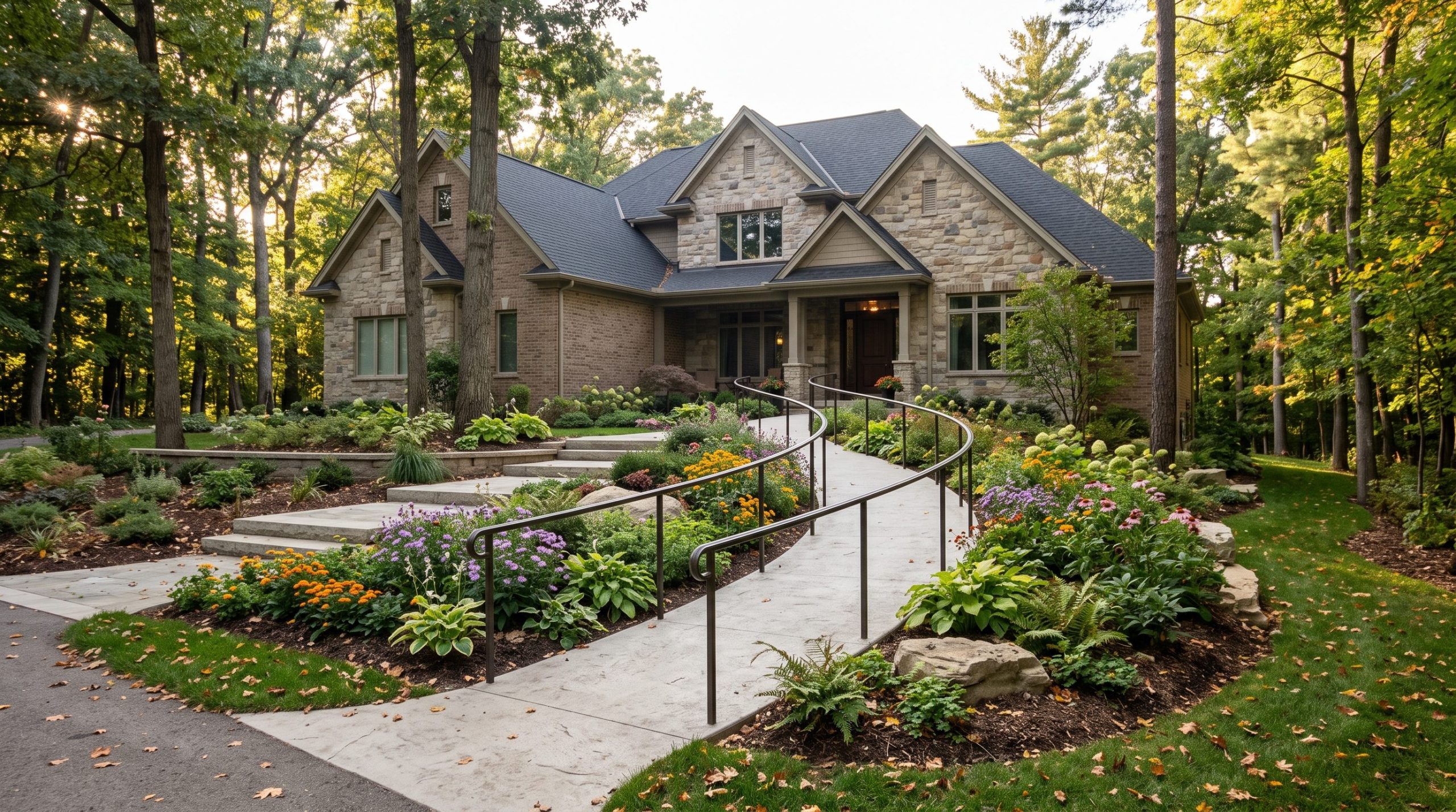 Landscaped rampscape at a Zionsville home after a home safety assessment