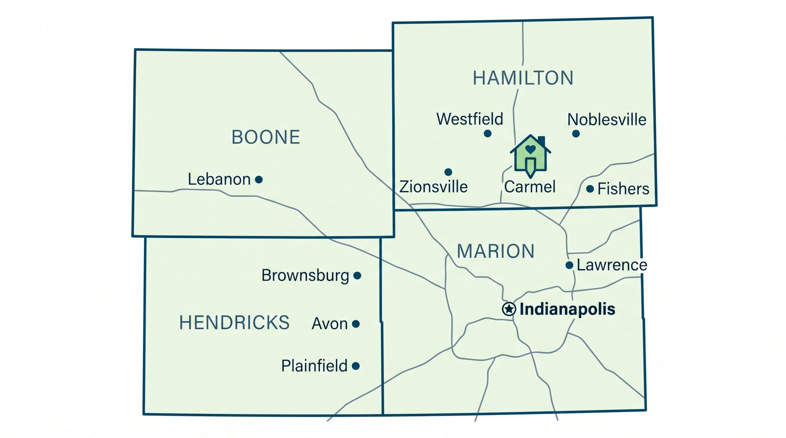 Map of Living Well’s central Indiana service area