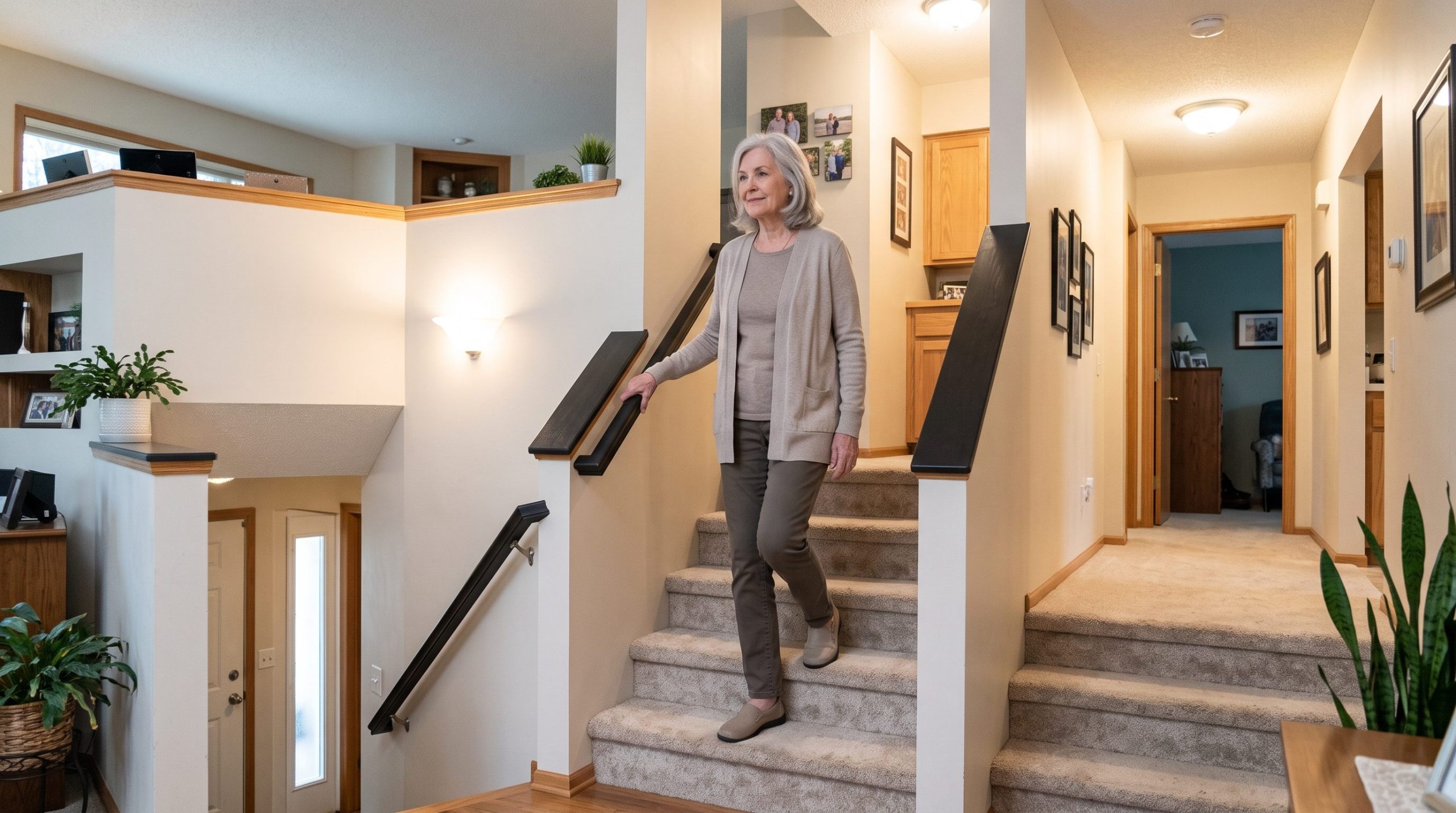 Split-level stairs made safer after an OT home assessment in Brownsburg