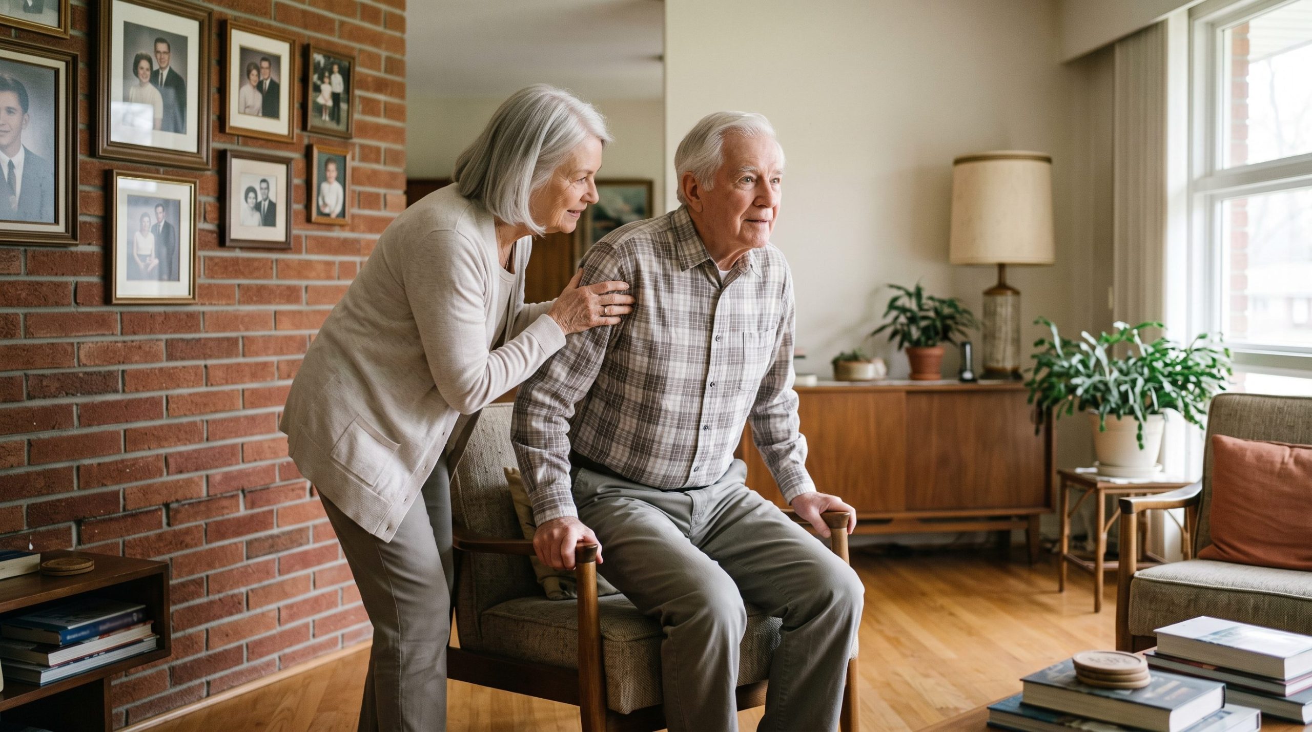 Spouse caregiver in a Lawrence ranch home after an in-home safety check